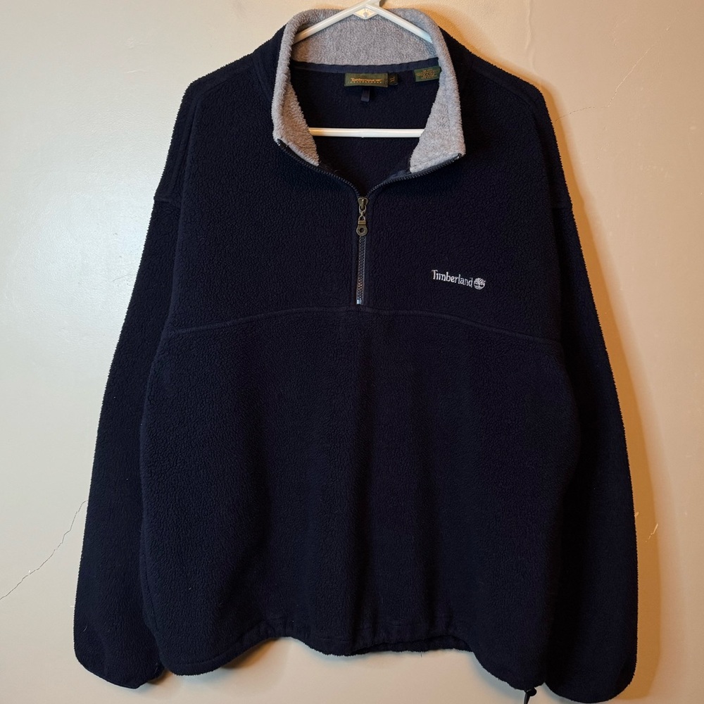 Vintage Timberland 1/4 Zip Fleece Pullover Sweatshirt Navy Gray Mens Size XL - Picture 5 of 8